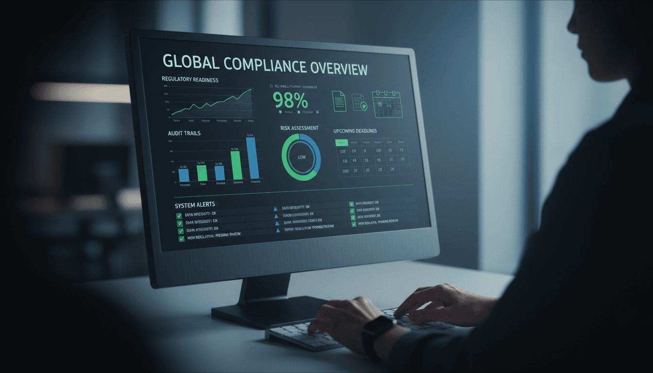 Compliance dashboard showing automated reporting systems