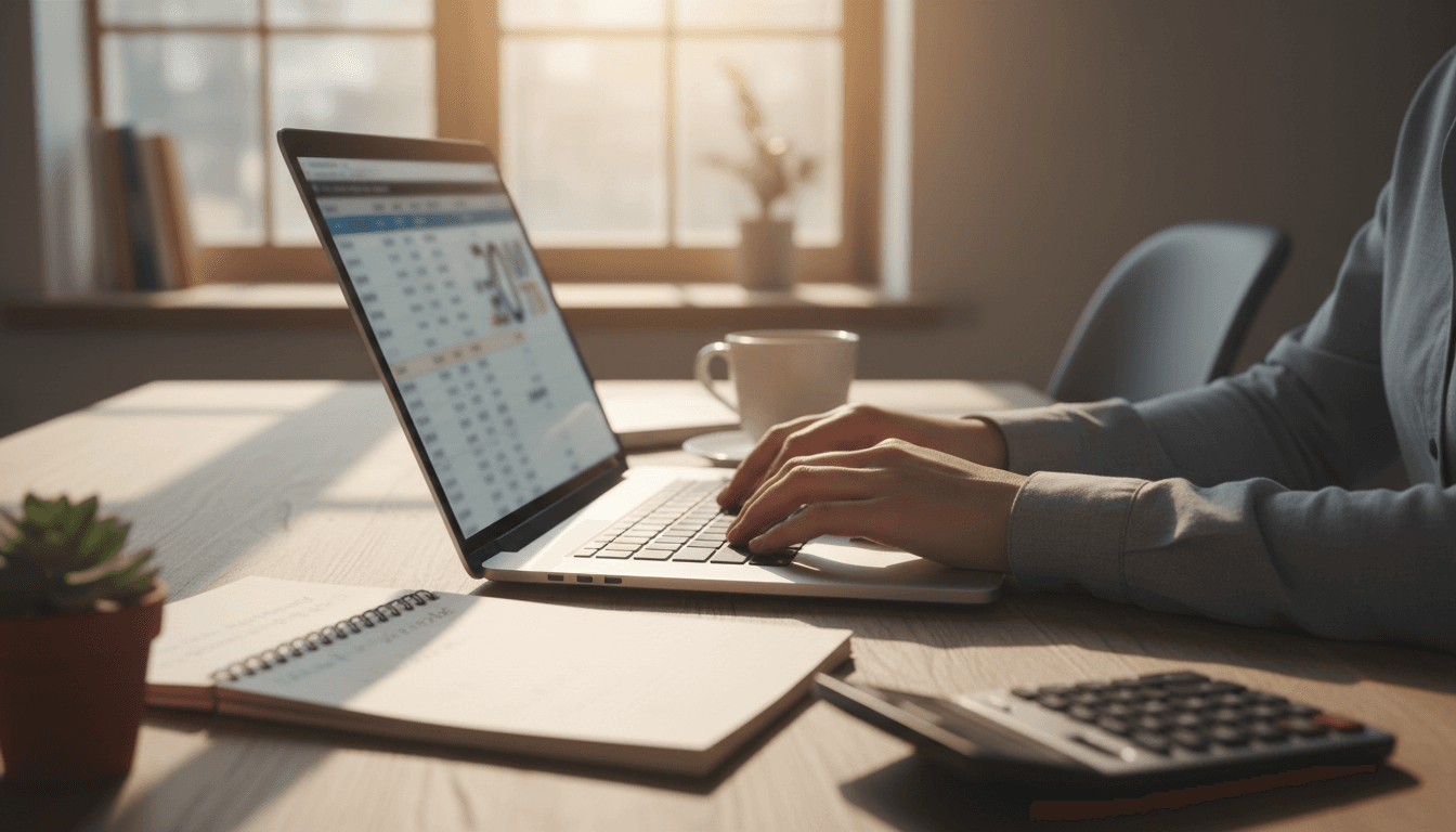 Payroll specialist reviewing salary calculations on computer